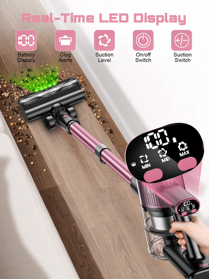 Cordless Cleaner, 10 In 1 Stick With 55Kpa Powerful Suction, Hose,Lightweight Rechargeable Vacuum Cleaner For Home_voghion.com