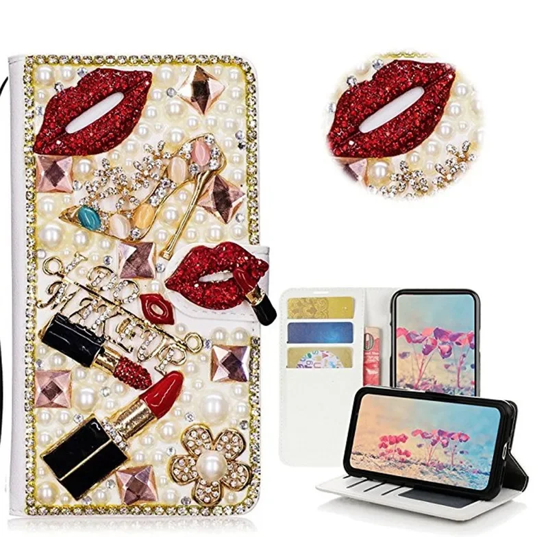 Luxury Bling Diamond Pearl Wallet Leather Flip cover Phone Case For Samsung Galaxy S24 S10 S20 S21 S22 Plus S23 Note8 9 10 20