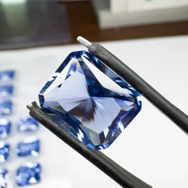 랩 그로운 사파이어 콘플라워 컬러 직사각형 모양 10x12mm 7캐럿 원석 DIY 반지 목걸이 주요 재료