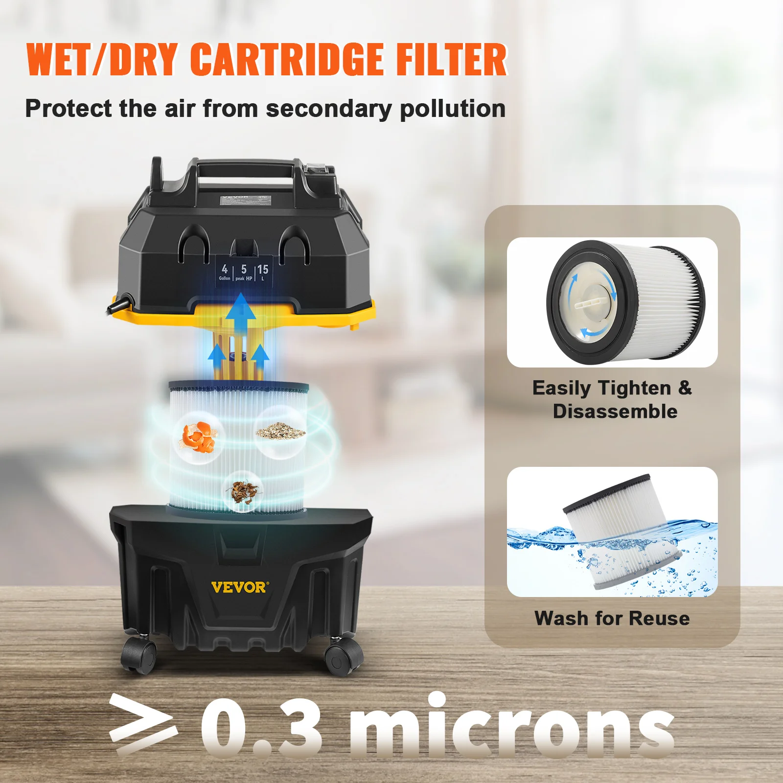 SucceBuy Portable Wet and Dry Vacuum Cleaner 15L For Car & Home Appliance 1200W Power Strong Suction Vacuum Cleaner & Air Blower 5