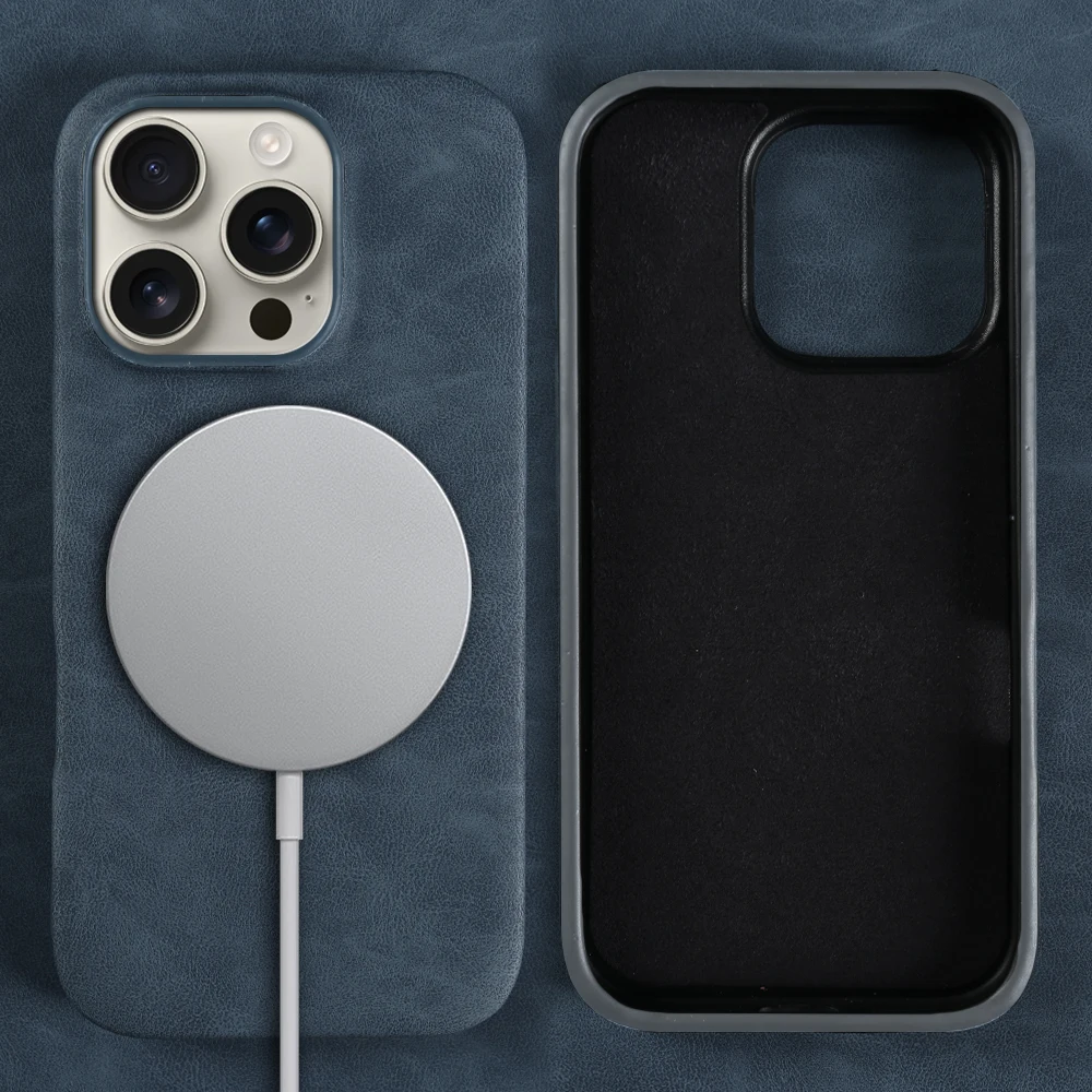Elegant Retro Leather Magnetic Phone Case with Wireless Charging Capability