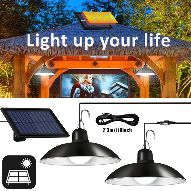 LED Solar Light Outdoor Indoor Adjustable Solar Powered Pendant Lamps IP65 Waterproof Lamps for Garden Patio Home Decoration patio outdoor bench deck outside porch furniture balcony lounge home decor 49 2 steel and wpc black and brown