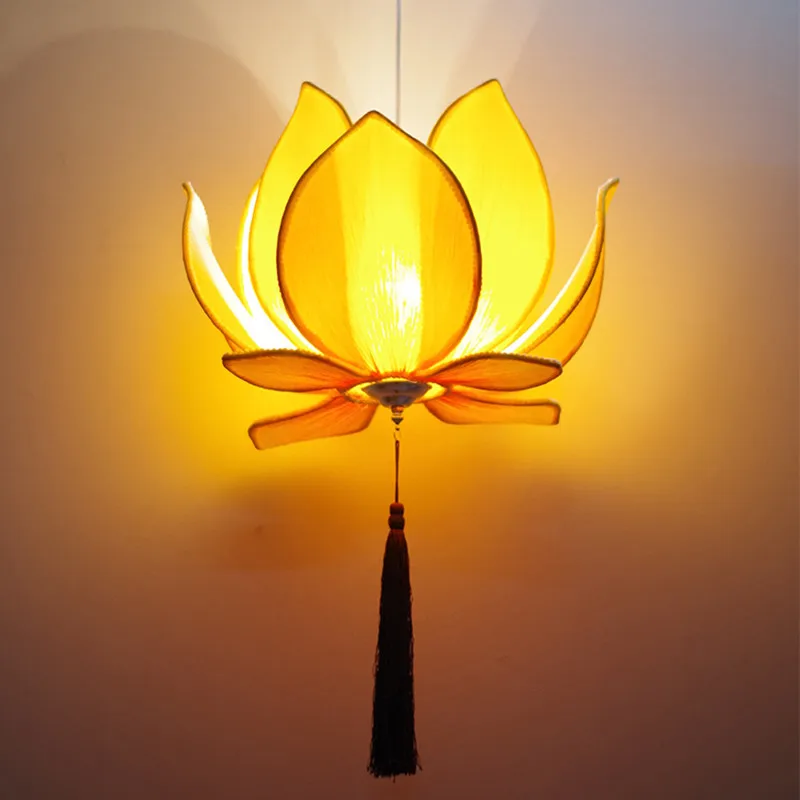New Chinese Style Cloth Lotus Chandelier Classical Lotus Lamp Buddha Light Zen Buddhist Hall Temple Living Room Dining Room Lamp 2