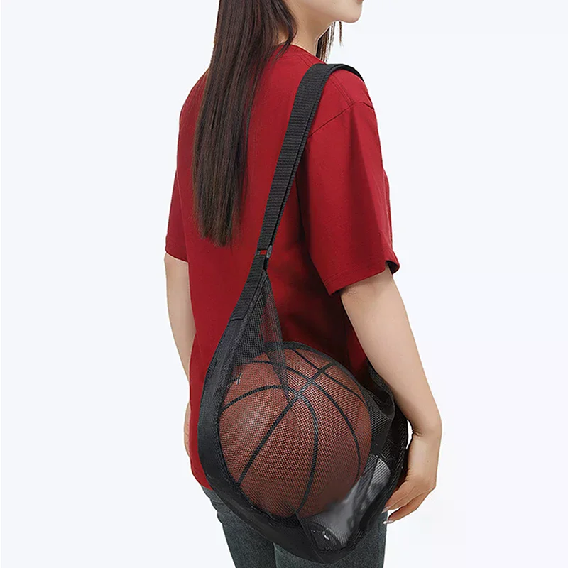 1PCS 지퍼 포켓이있는 단일 볼 가방 메쉬 볼 보관 가방 스포츠 장비 드로우 스트링 슬링 보관 네트 농구 운반