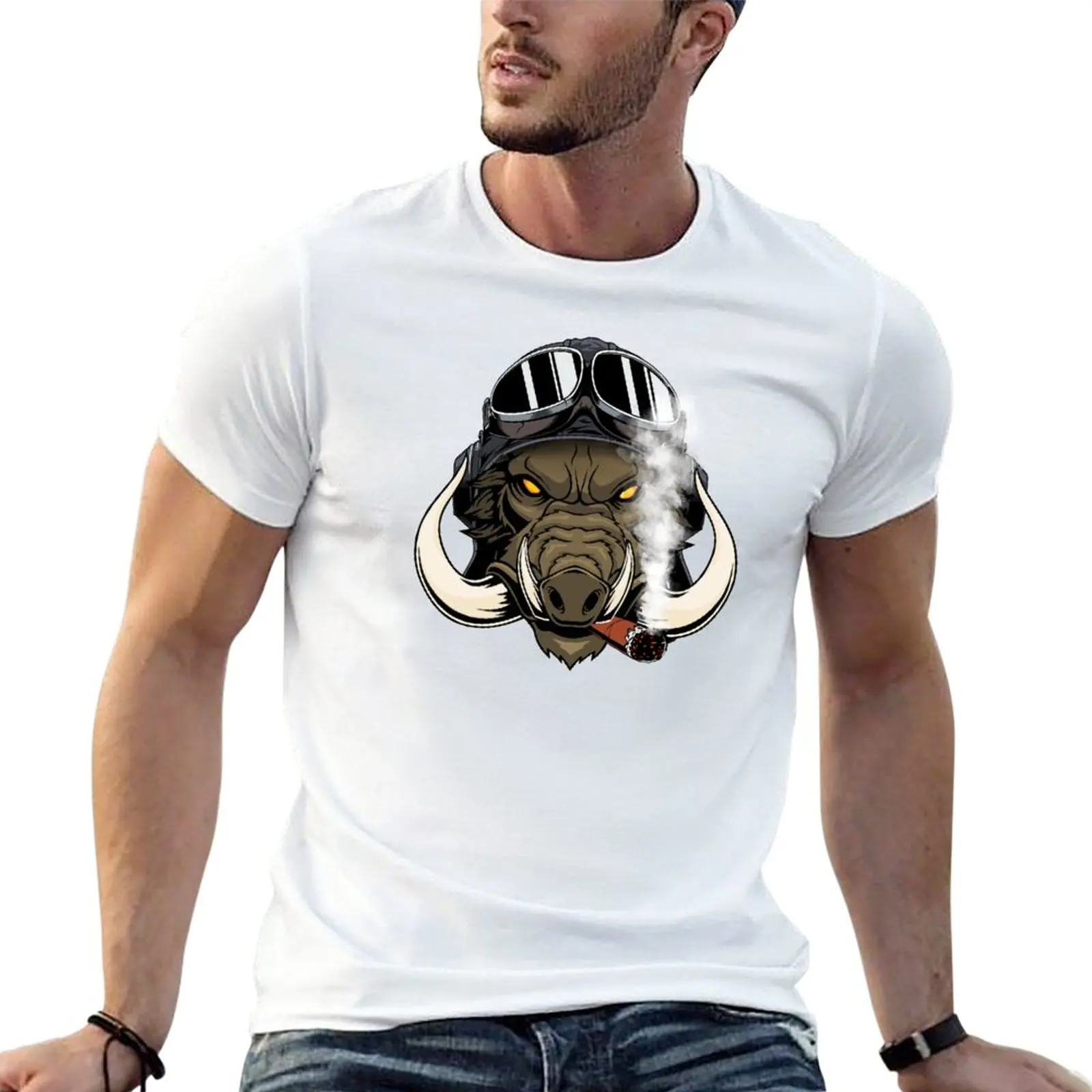 

New Wild boar T-Shirt man clothes kawaii clothes oversized t shirts for men