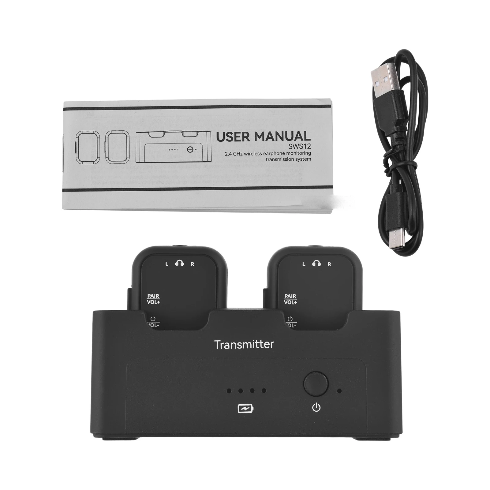 M-VAVE 2.4GHz Wireless Earphone Monitor Transmission System Rechargeable 1 Transmitter and 2 Receiver 4 Working Modes Lossless