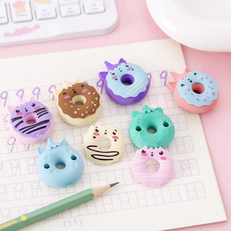 

3Pcs Donut Unicorn Eraser for Kids Cartoon Student Cute School Rubbers Kawaii Stationery Supplies Kawaii Desk Accessories