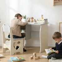 US Kids Desk and Chair Set Multifunctional White and Grey Toddler Student Writing Table Set for Home School 3