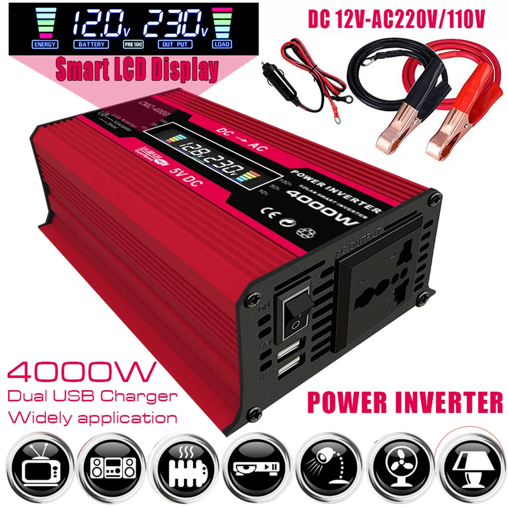 Inversor De Corriente Para Coche 220V - Convertidor Portátil Con Control De Temperatura, Para Camping