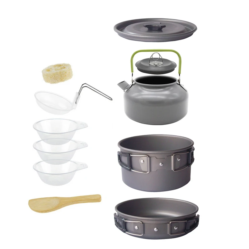Camping Hiking Picnic Quality Pot Pan Portable Cookware Set Kettle 2-3 People 