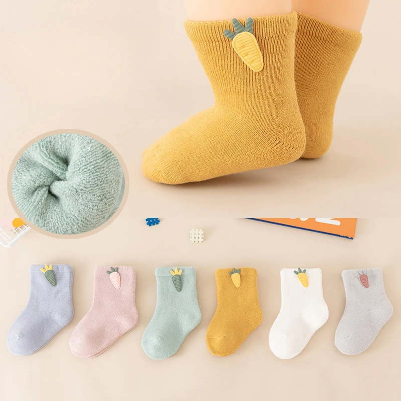 

Newborn Baby Socks Cute Cartoon Radish Combed Cotton Terry Winter Thickening Warm Baby Socks Short Tube Thickening
