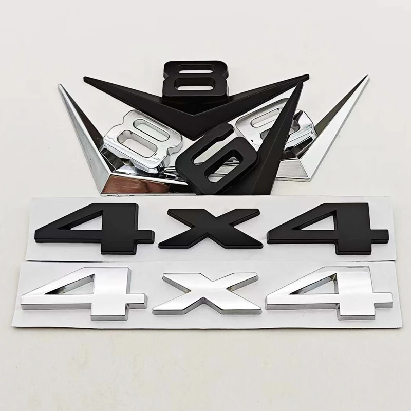 3D 메탈 크롬 블랙 자동차 스타일링 로고 V6 V8 4X4 리어 트렁크 펜더 배지 엠블럼 스티커 (지프, BMW, 아우디, 포드, 닛산 액세서리용)