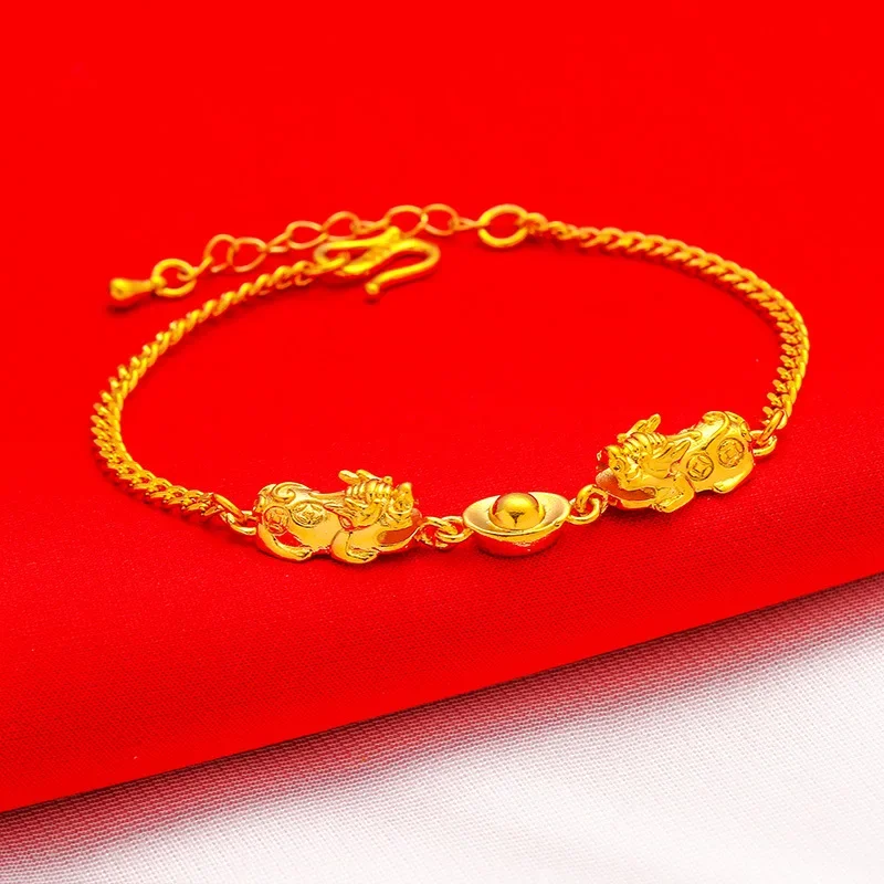 

2024 New 100% 24K Real Gold plated Brave Silver Ingot Bracelet To Attract Wealth Women's Hand String Chain Chinese Style No Fade