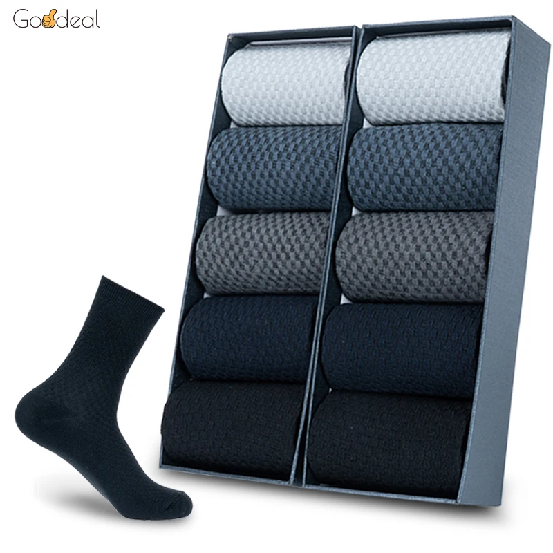 10 Pairs/Lot Men's Fiber Socks for Men Set Long Harajuku for Business Solid Color Cotton High Quality Sock