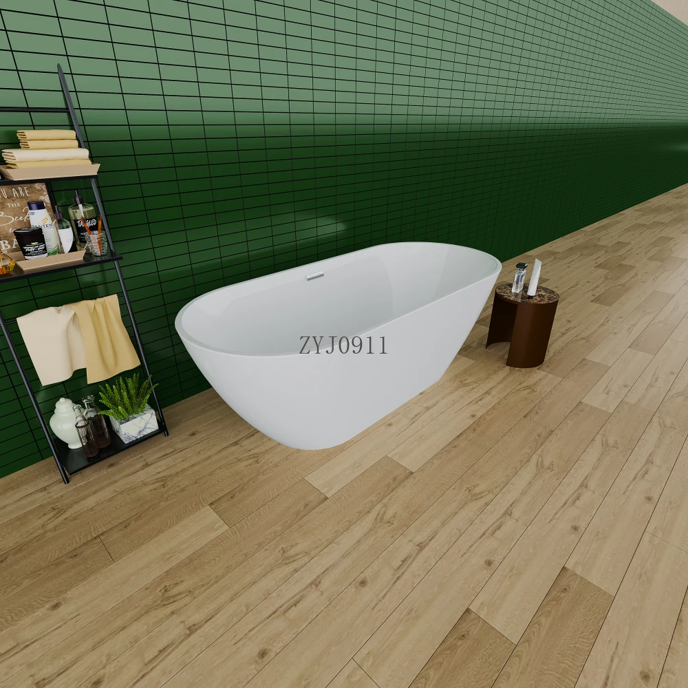 63" Shiny White Acrylic Freestanding Soaking Bathtub with Chrome Overflow and Drain, cUPC Certified-63*28.8 22A09-63