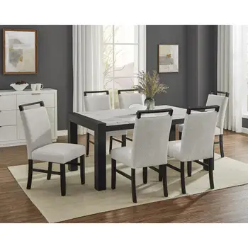 Contemporary 7pc White Marble Dining Table Set 1