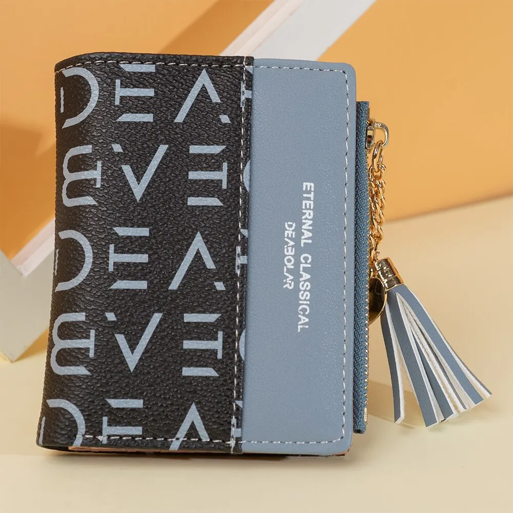 Women's Short Tassel Wallet Printed Contrast Multi Card Wallet Zipper Zero Wallet 5