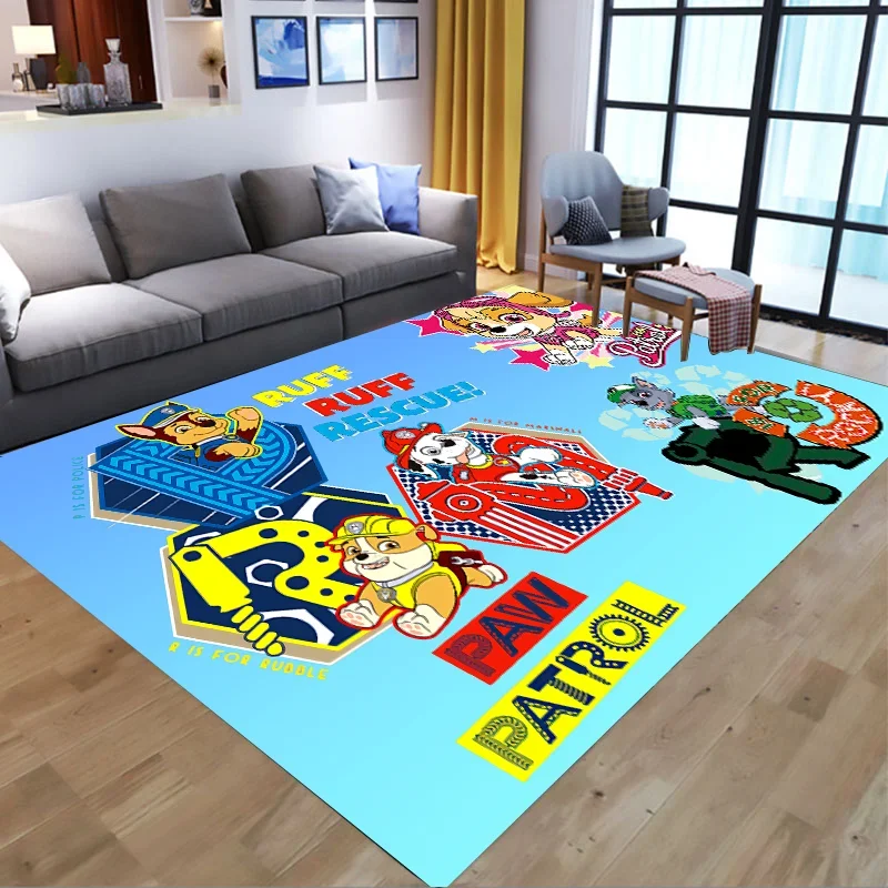 Alfombra de la Patrulla Canina, alfombra rectangular 3D para el suelo, alfombra de franela para sala de estar y dormitorio, alfombra para gatear con dibujos de perros caninos y niños