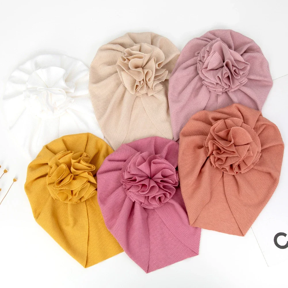 

Sun Flower Baby Girls Indian Bonnet Newborn Turban Headwrap Beanie Solid Stirped Hat Nude Color Infant Kids Winter Hat Headgear