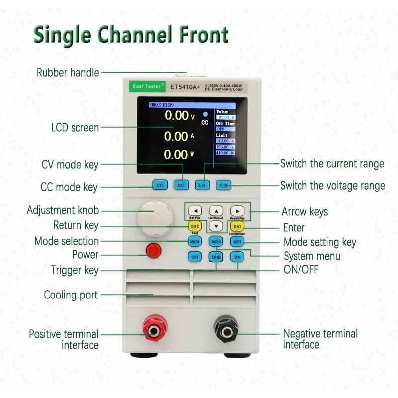 East Tester Programmable DC Electronic Load ET5410A+ Single/Dual Channel Meter Battery Capacity Tester 150V/500W 40A 400W ET5420