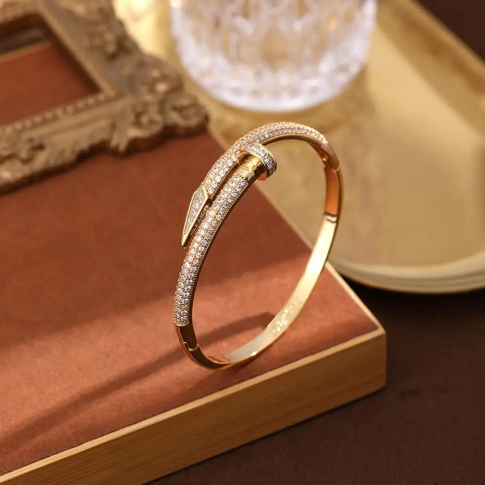 Zircon Bracelet RAKOL Zircon Nail Open Bracelet For Women Fashion Crystal Inlaid Adjustable Bracelet Party Jewelry Gift
