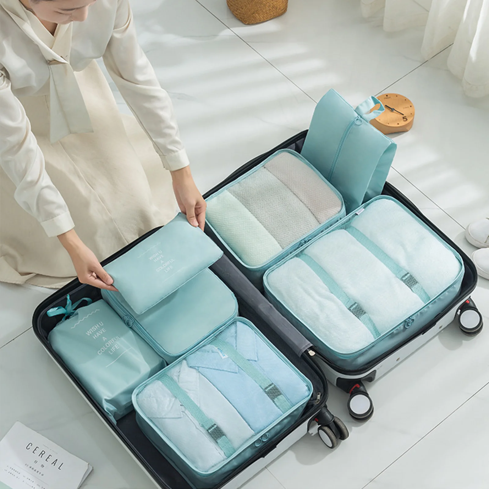 10-Piece Travel Packing Cube Set, Foldable Luggage Organizers with Mesh Window for Clothes and Shoes Storage