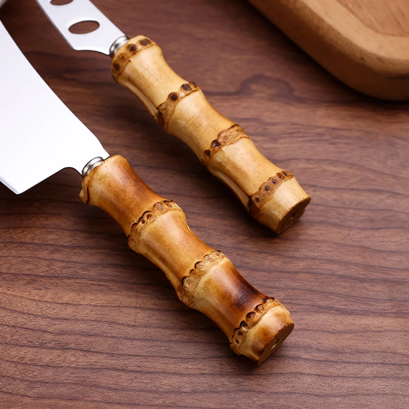 1Pcs Bamboo Handle Cheese Knife Stainless Steel Multifunction Baking Tools Pizza Butter Cutter Round Handle Kitchen Accessories