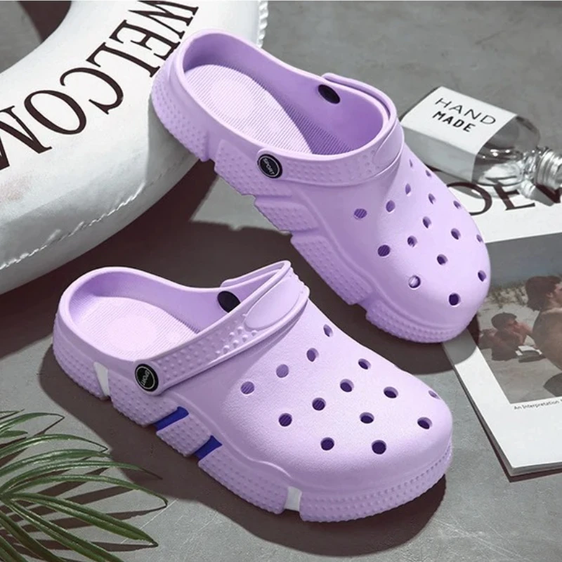 Large Size Slides Men's Trendy Garden Shoes Eva Soft Sole Hollow Baotou Flip-flops Sandals for Men's Leisure Beach Slippers