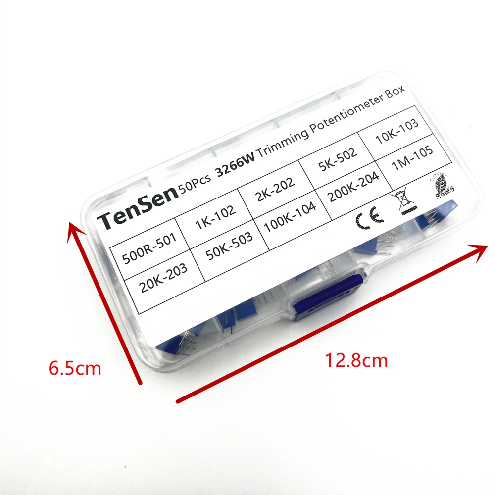 50pcs/lot 3266W Multiturn Trimmer Potentiometer Kit High Precision 500R-1M Variable Resistor With Free Box electronic diy kit