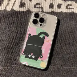 Custodia per telefono trasparente shockproof in silicone morbido con adorabile gattino cartone animato