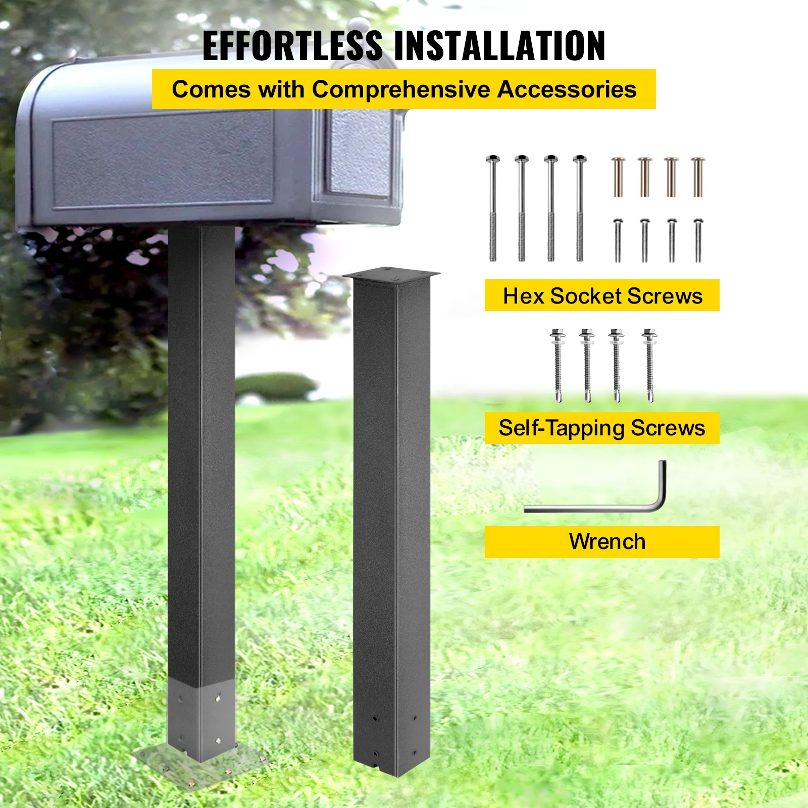 VEVOR 27"/43" Solid Mailbox Post Stand Steel Letter Box Post Granite Powder-Coated Steel With Drain Hole Outdoor For Roadside