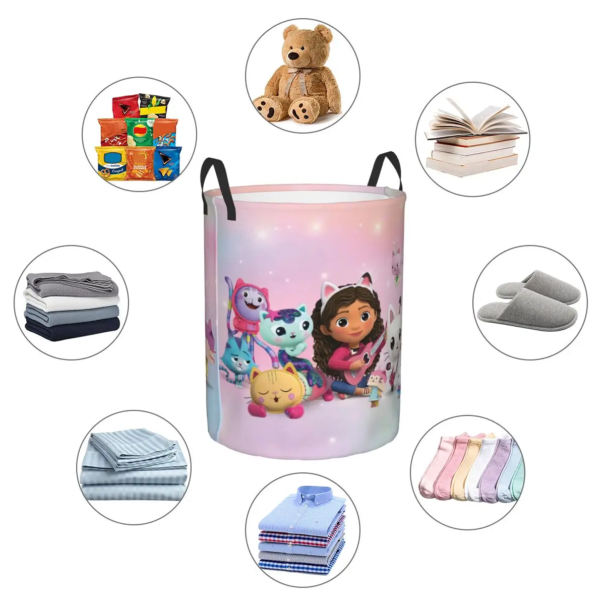 Custom Gabbys Mercat Cats Laundry Hamper Large Clothes Storage Basket Cartoon Dollhouse Toy Bin Organizer for Boy Girl 5