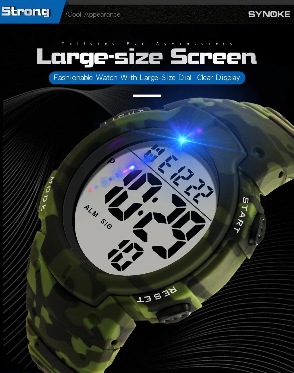 Men Digital Watches SYNOKE Brand Watch Style Military Sturdy Watch Electronic Alarm Clock 50M Waterproof Watch Man 9808