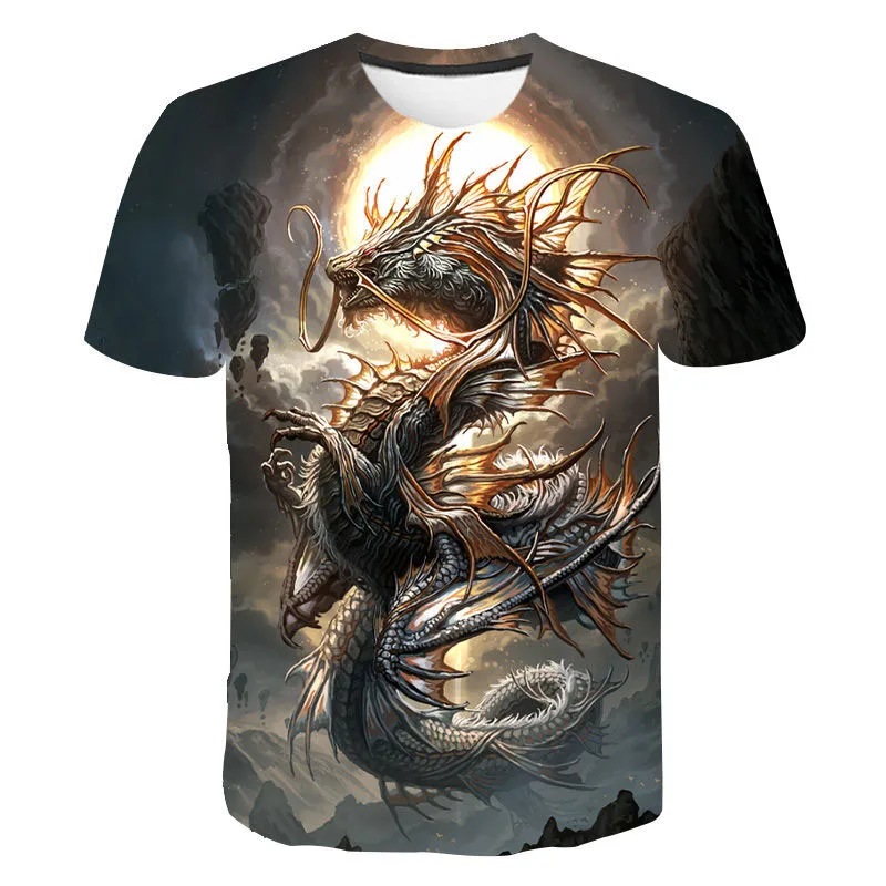 

New Summer Men Dragon 3D Printed Pattern T-Shirt Casual Sports O Collar Short Sleeved Shirt Hip-Hop T-Shirt
