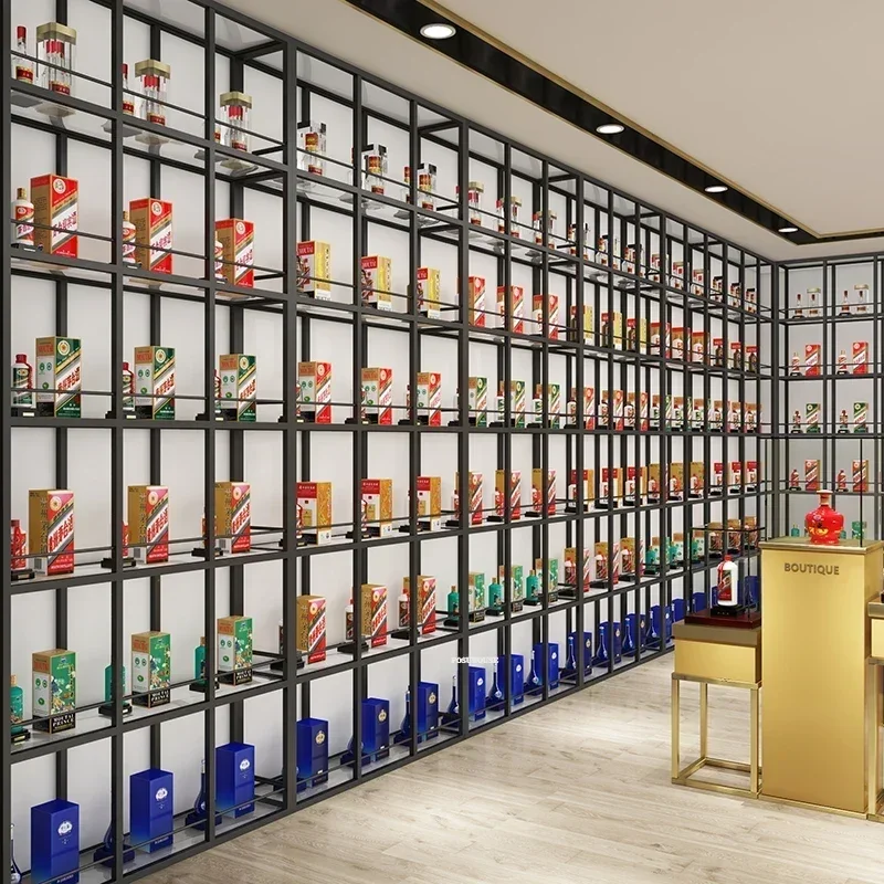 Modern Luxury Floor Showcase Golden Iron Wine Cabinet Glass Wine Display Cabinets with LED Light Bar Furniture Rack