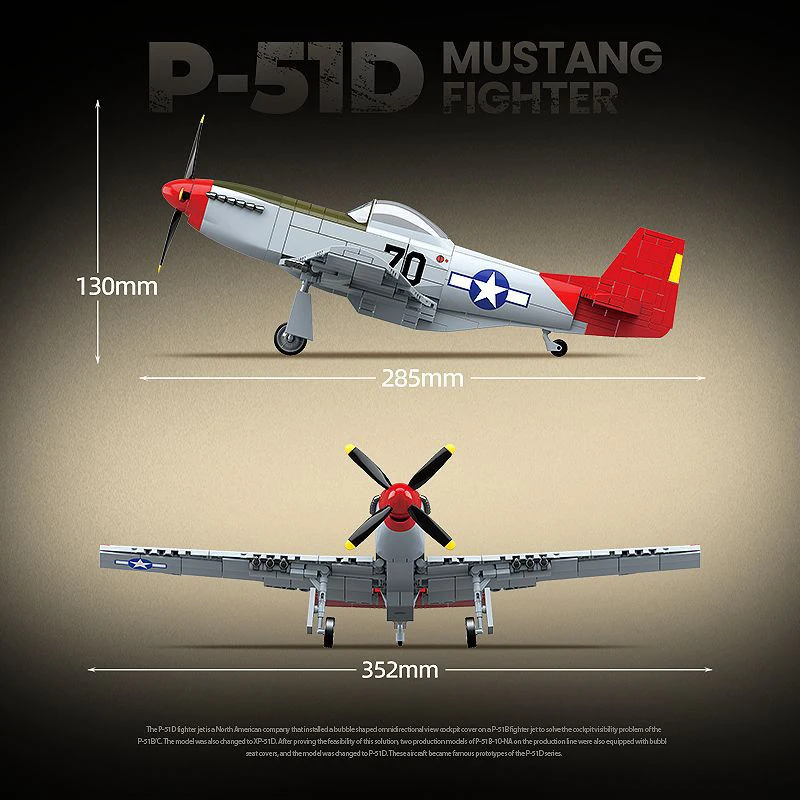 Moc 군사 P-51 머스탱 전투기, WW2 항공기 빌딩 블록, 2 차 세계 대전 비행기 육군 피규어 브릭 모델 키트, 어린이 장난감 선물