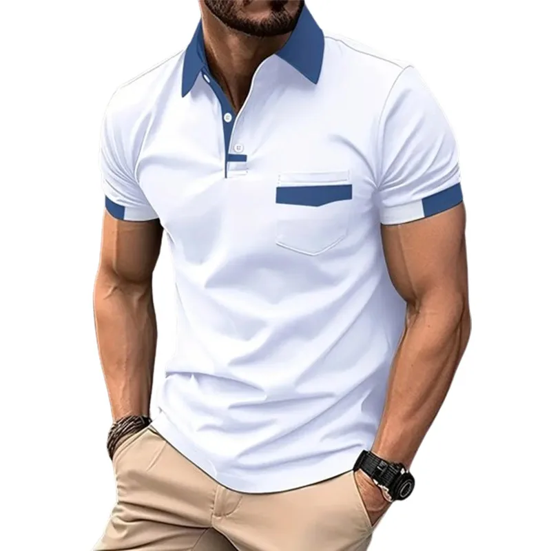 

KPOP Fashion Style Harajuku Slim Fit Ropa Hombre Loose Casual All Match Solid Korean Style Patchwork Short Sleeve POLO Shirt
