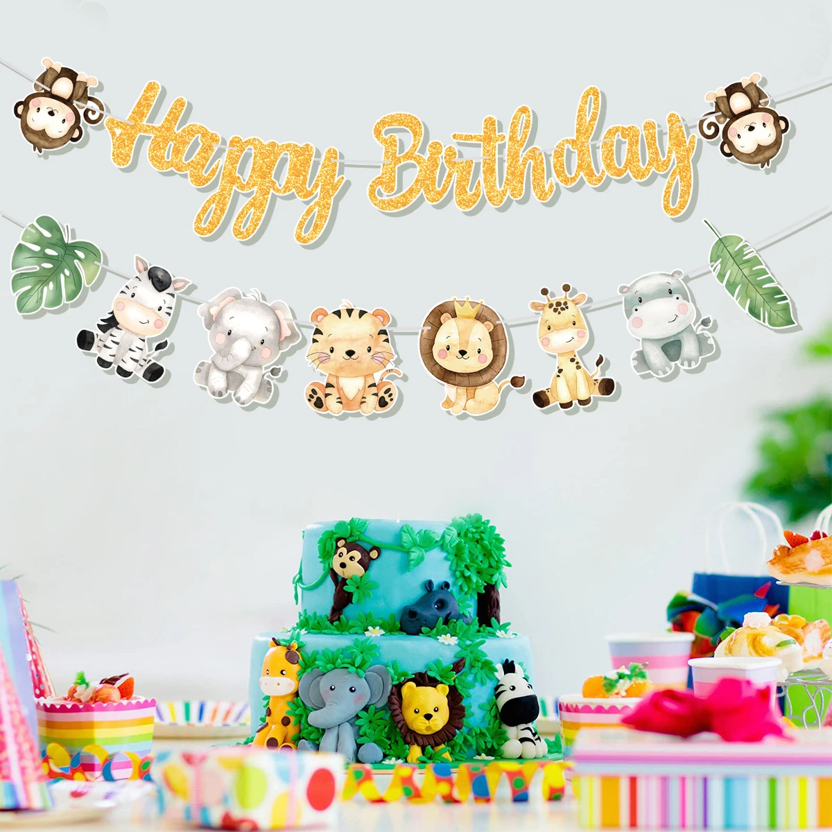 Birthday Banner Party Decorations Animal Banner Jungle Safari Kids Birthday Decor