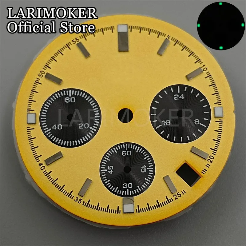 LARIMOKER 30 mm grün/grau/weiß/schwarz Zifferblatt Uhrzeiger mit grün leuchtendem Geeignetem VK63 Quarzwerk Uhrenzubehör – Detail 7