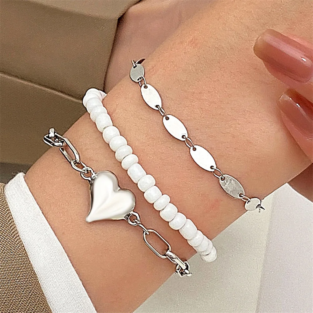 

Fashion Stacking Multi Layered Love Bracelet for Women Girls Korean Style Heart Chain Bead Bracelets Jewelry Birthday Gifts 2023