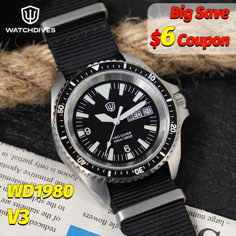 Watchdives WD1980 V3 Luxury Watch VH31 Sweep Seconds Quartz Movement AR Coating Sapphire Glass 10Bar Waterproof Men's Watches
