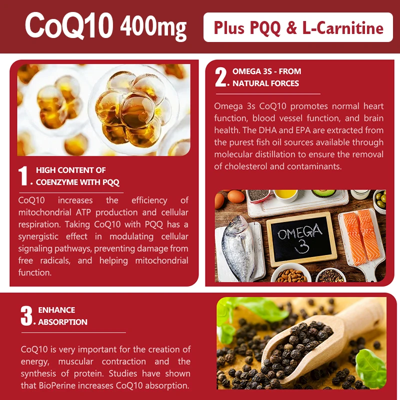 Coq10 Capsules CoQ10 Capsules (Ubiquinone) 400mg with PQQ Antioxidant Support for Brain Heart & Energy Health &ndash; Coenzyme Q10 Supplement