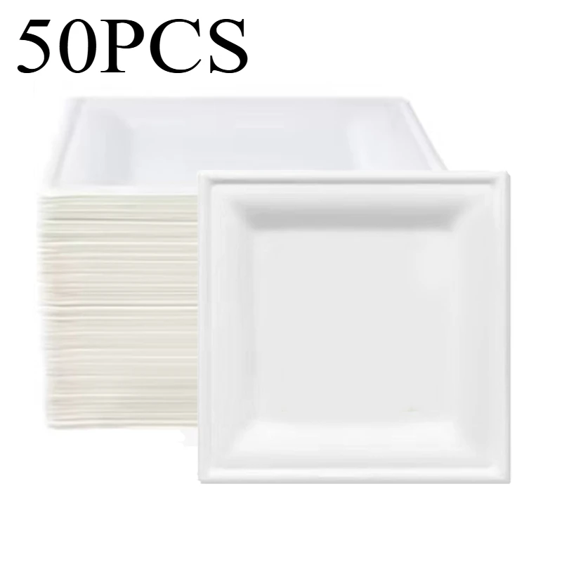 50PCS Disposable Square Paper Plates Disposable Paper Plate Barbecue Party Fruit Snack Christmas Party Tableware Supplies