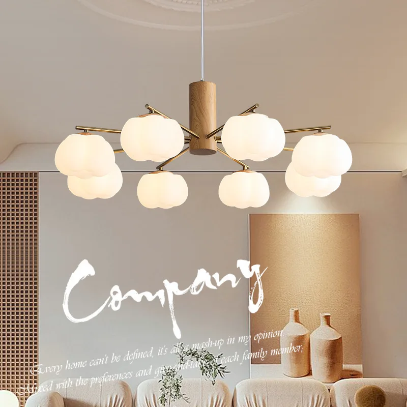 

Log style cotton modernchandelier simple solid wood cream cloud bedroom Living dining room quiet wind lighting fixture