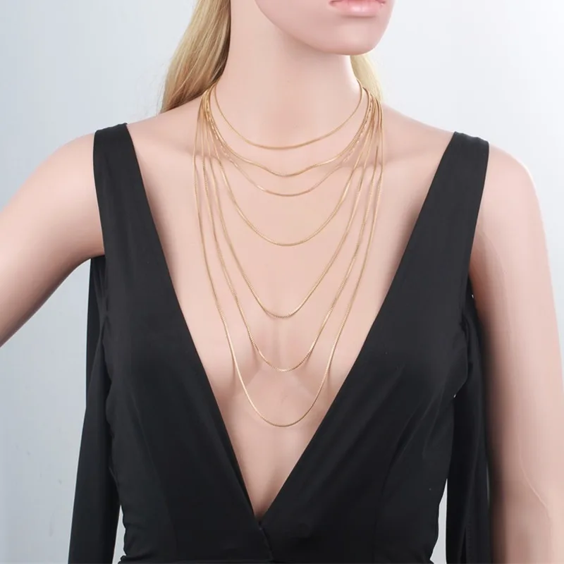 35cm-70cm 1mm Brass Yellow Gold Color Box Chain Necklace Cuban Necklaces Fashion Necklace Metal Necklace Sterling Chain Necklace Women Men Boy Girls Jewelry