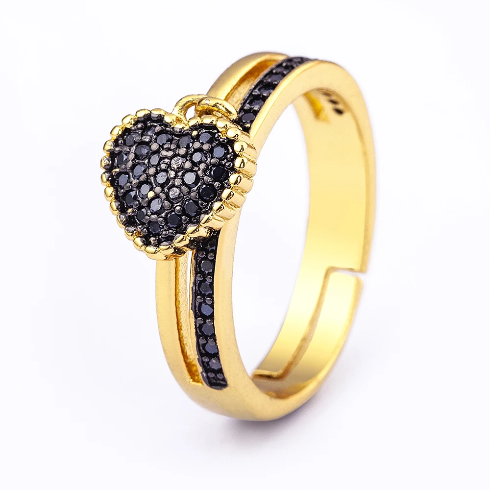 AIBEF New Heart Pendant Copper Rings Women Gold Color Cubic Zircon Adjustable Rings Accessories Jewelry Gift Dropshipping 6