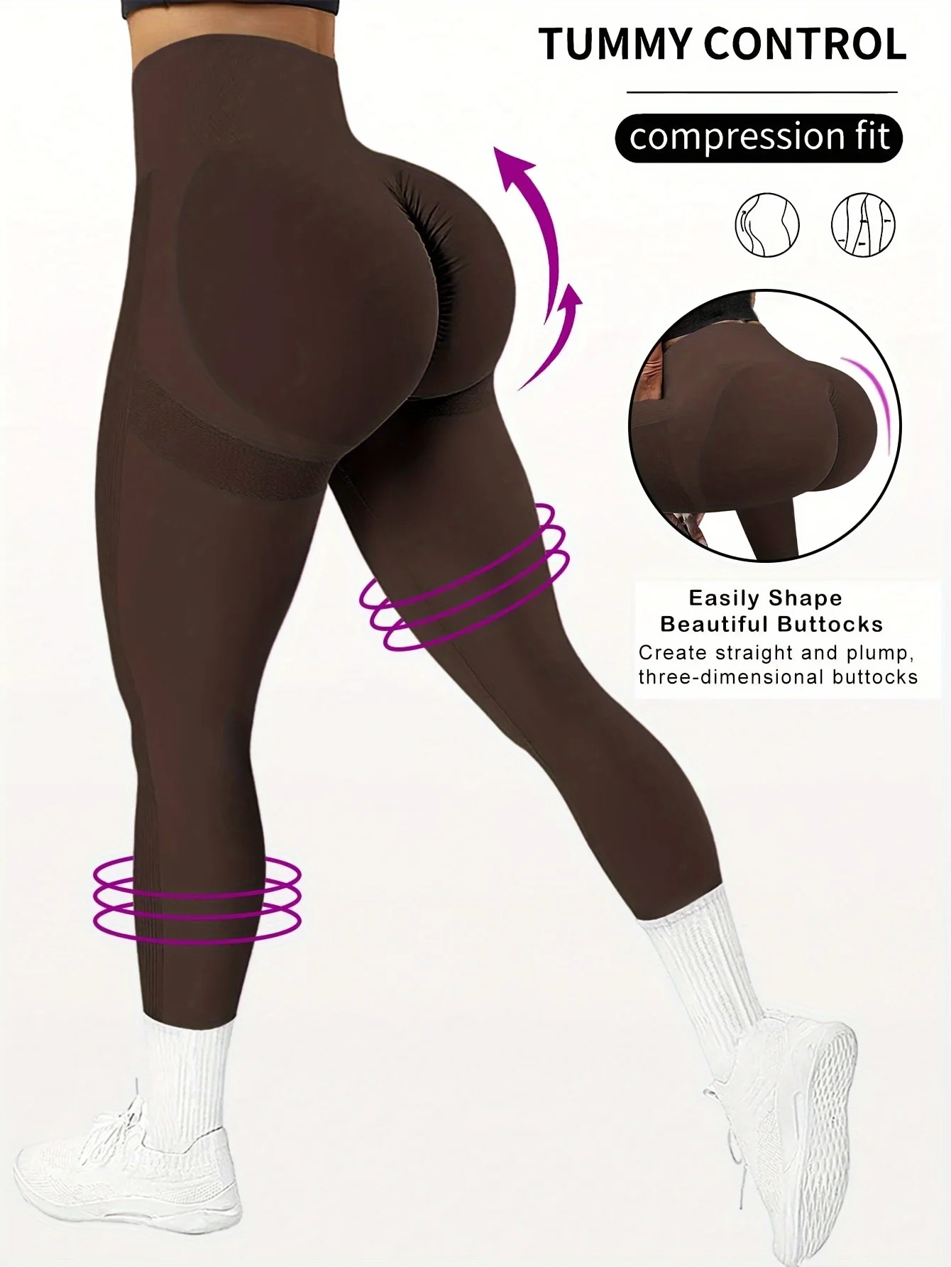 מכנסי יוגה גבוהים ללא תפרים לנשים CZGUKE, מותאמים למותן, מרפקים את הישבן, צבע חזק, מותאמים למותן רחב, מכנסי ספורט