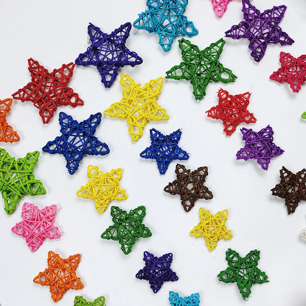 10/15/20Pcs Rattan Star Ball Heart Decoration Multicolor White Pink Rattan Wooden Craft for Wedding Birthday Supplies Home Decor