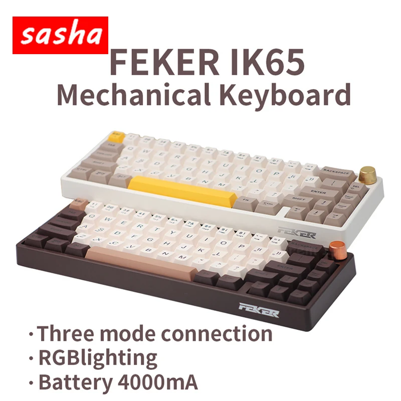 

Feker Ik65 Via Bluetooth Mechanical Keyboard Bt 2.4g Hot Swap Matcha Switch Gasket Pbt Keycaps 3modes Rgb 65% Knob Keyboard