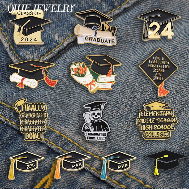 

24 Graduation Season Enamel Pins Custom Bachelor's Hat Brooch Backpack Lapel Badge Best Wishes Jewelry Student Souvenir Gift